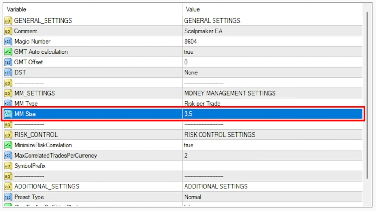 Scalpmaker EA mm risk size